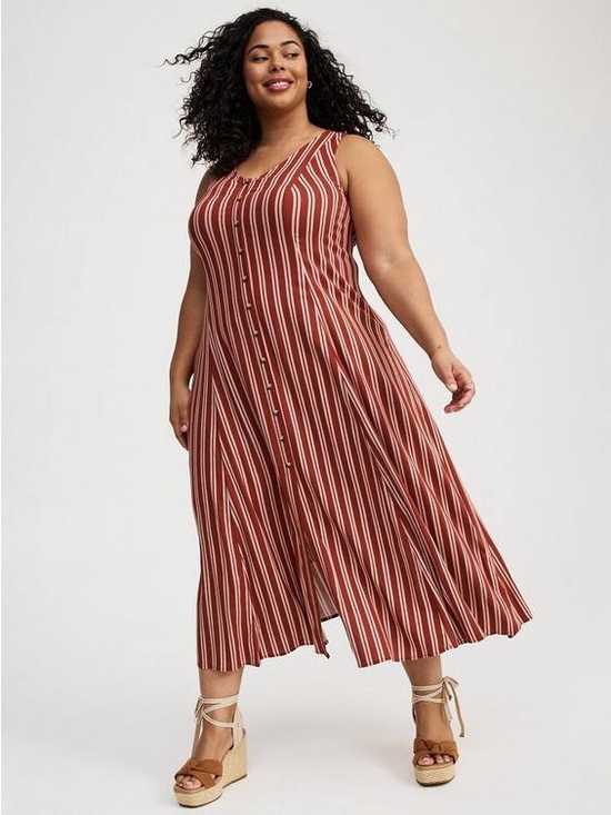 torrid Dresses & Skirts - torrid Rust & Cream Striped Button-Front Maxi Dress